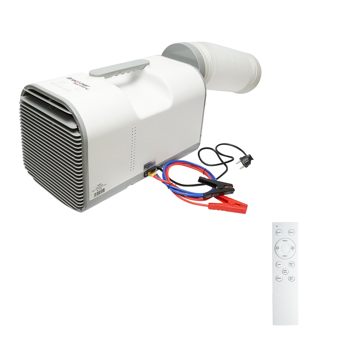 Aparat de aer conditionat portabil 4777 BTU, 600W, 12V-24V-220V cu functie dezumidificare, ventilatie, telecomanda, mod somn, kit instalare inclus Breckner Germany